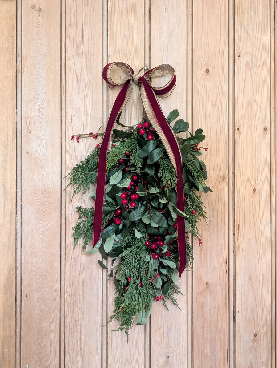 Olive Leaf & Red Berry Hanging Swag | 68cm