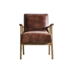 Pembroke wooden arm chair in vintage leather with solid wood frame