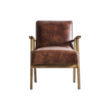 Pembroke wooden arm chair in vintage leather with solid wood frame