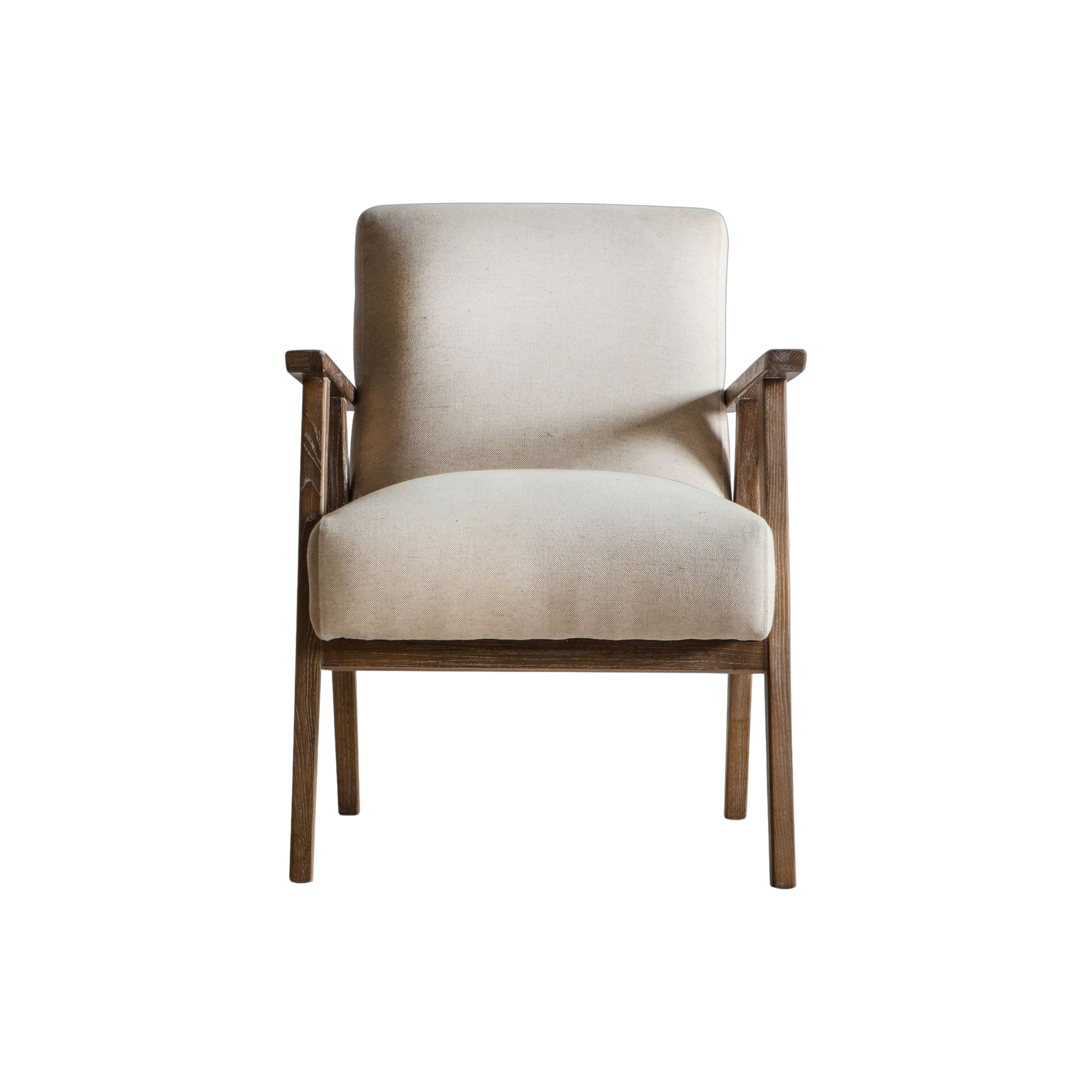 Pembroke wooden arm chair with natural linen upholstery and solid wood frame