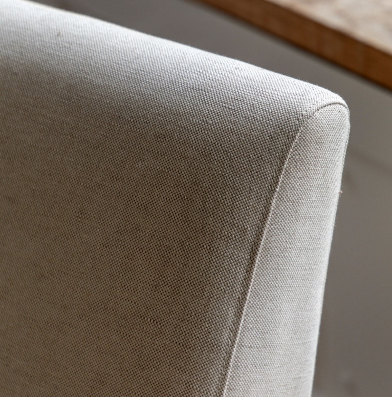 Pembroke wooden arm chair with natural linen upholstery and solid wood frame