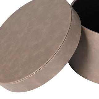 Close-up of the Penshurst hat box's mushroom-toned PU leather surface, showing the soft matte finish and subtle natural variation
