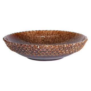 Pinecone textured bowl in amber glazed porcelain