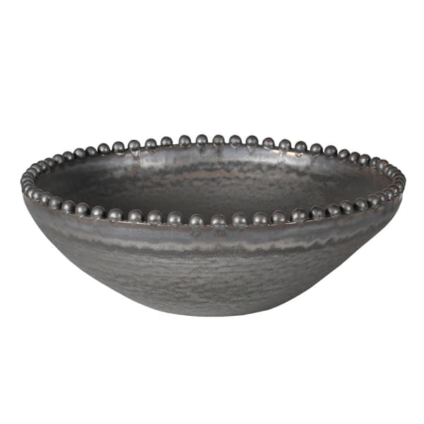 Porcelain bowl with metallic effect and beaded rim