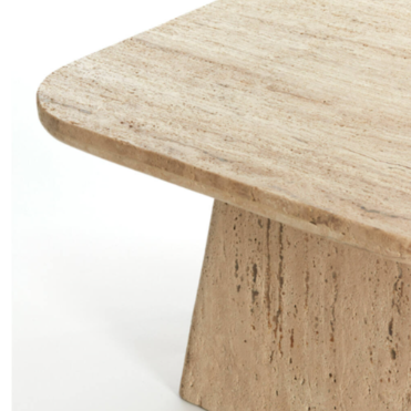 Square travertine coffee table with pedestal base