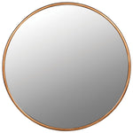 A beautiful round mirror with a soft gold frame.