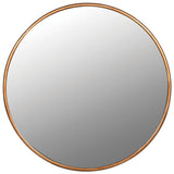 A beautiful round mirror with a soft gold frame.