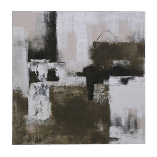 Ravenglass abstract canvas in charcoal, taupe and white on a pine frame