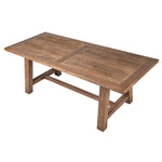 Reclaimed elm wood dining table with trestle base and rustic finish
