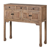 Reclaimed oak console table with drawers and cabinets