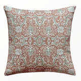 Regal Opulent Linen Print Cushion | Terracotta & Green