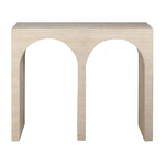 Roma travertine effect console table, front view with twin arches
