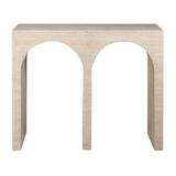 Roma travertine effect console table, front view with twin arches