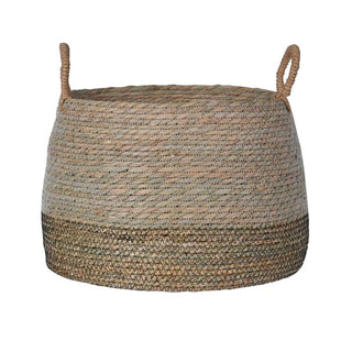 Norfolk basket weave close-up showing fine handwoven natural rush texture and rope-wrapped handle detail