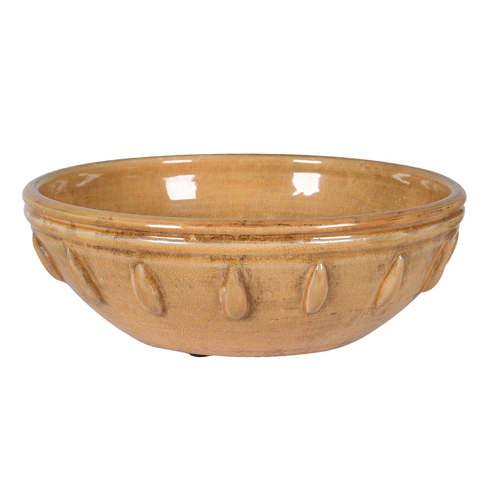 Handcrafted ceramic mixing bowl with amber glaze and raised teardrop accents – rustic artisan kitchenware