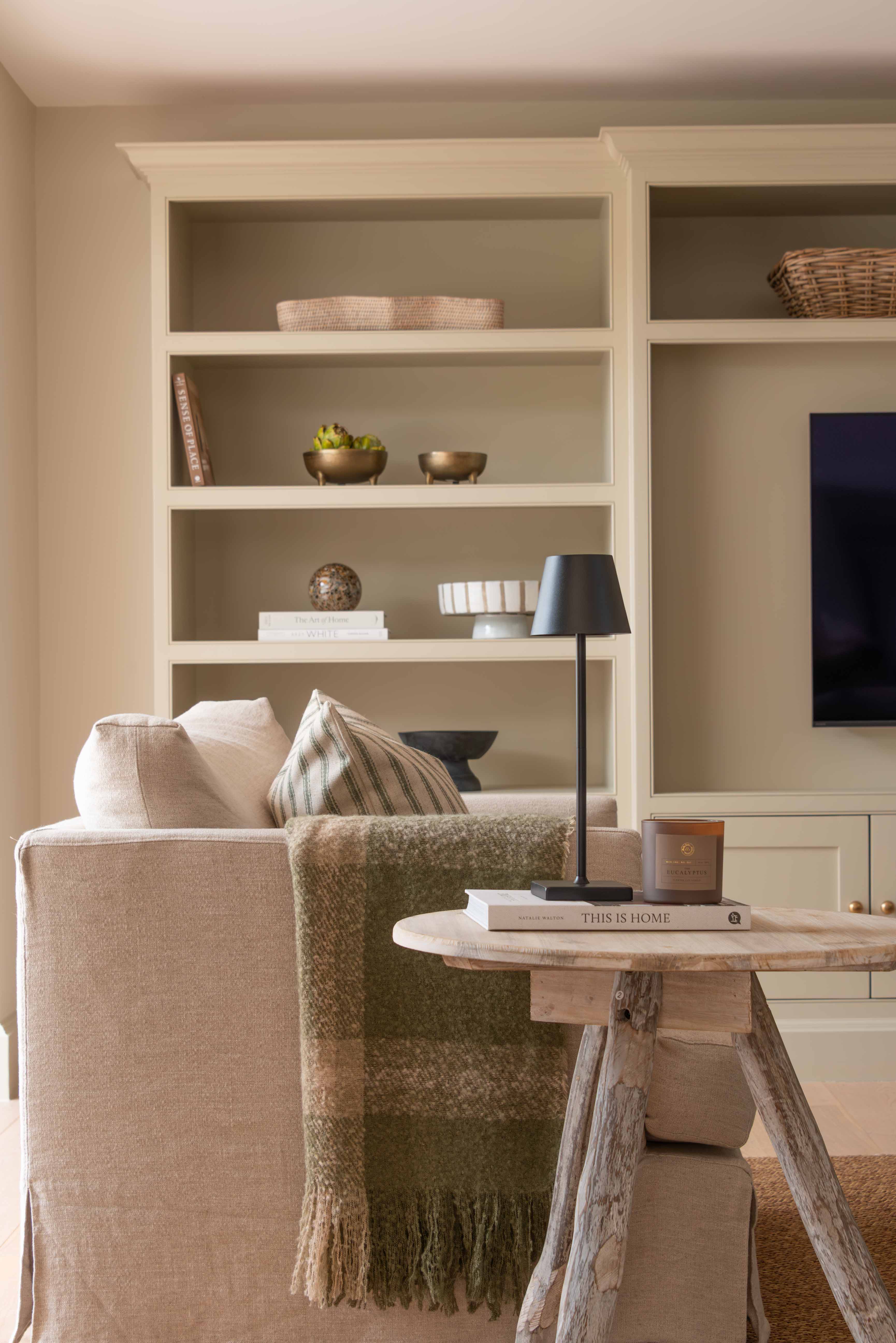 Rustic Driftwood Round Side Table with tripod legs