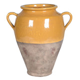 Rustic French country terracotta vase with mustard glaze and natural base