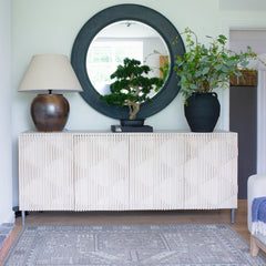Bring sustainable elegance to your space with this handcrafted sideboard made from reclaimed pine wood. Featuring a unique textured front design with a soft geometric pattern, this eco-friendly sideboard blends rustic charm with modern sophistication. The natural tones and artisanal craftsmanship make it a perfect addition to contemporary, Scandinavian, boho, or farmhouse interiors.

Designed for both style and function, this solid wood sideboard offers ample storage space while serving as a stunning statem