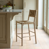 Charles Ted Rustic Woven Seagrass Bar Stool with Solid Wood Frame