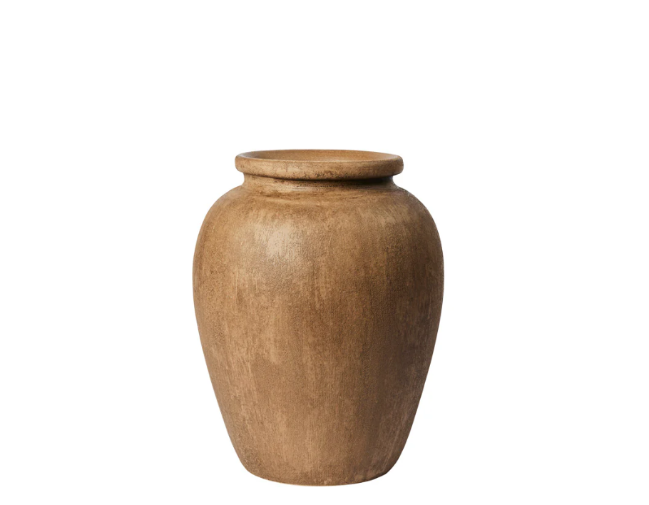 Rustic terracotta brown vase with handcrafted light clay finish, perfect for home décor.