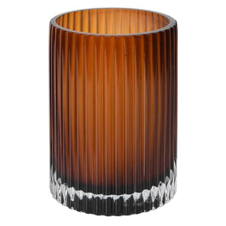 Amber ombré ribbed glass vase in a short cylinder form