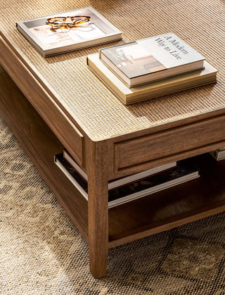 Northleach rectangular Bayur wood and rattan coffee table, view 4