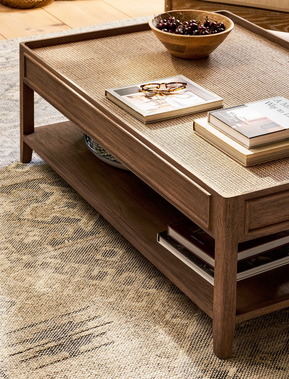 Northleach rectangular Bayur wood and rattan coffee table, view 2