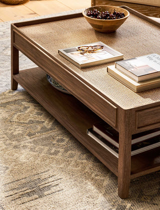 Northleach rectangular Bayur wood and rattan coffee table, view 2
