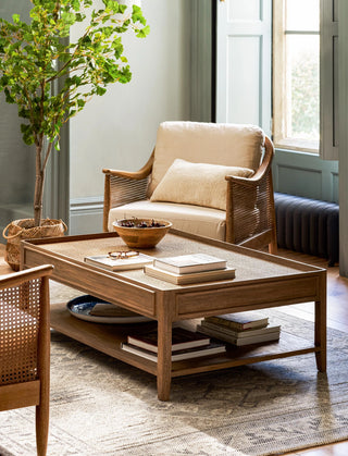 Northleach rectangular Bayur wood and rattan coffee table