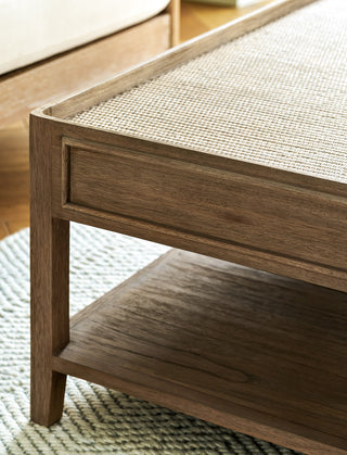 Northleach square Bayur wood and rattan coffee table, view 3