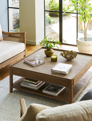 Northleach square Bayur wood and rattan coffee table