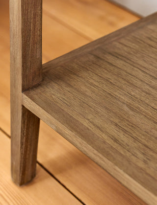 Northleach Bayur wood side table with woven rattan top and drawer, view 3