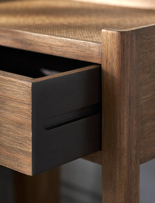 CharlesTed Home Semara Bedside Table | Rattan Top with Brass Handle