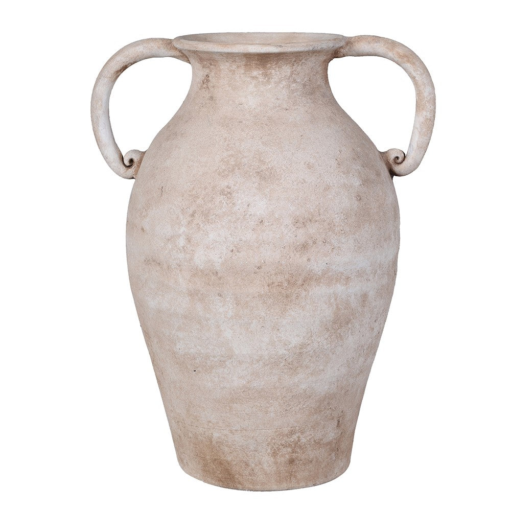 Santorini Terracotta Urn with twin handles and aged Mediterranean clay finish