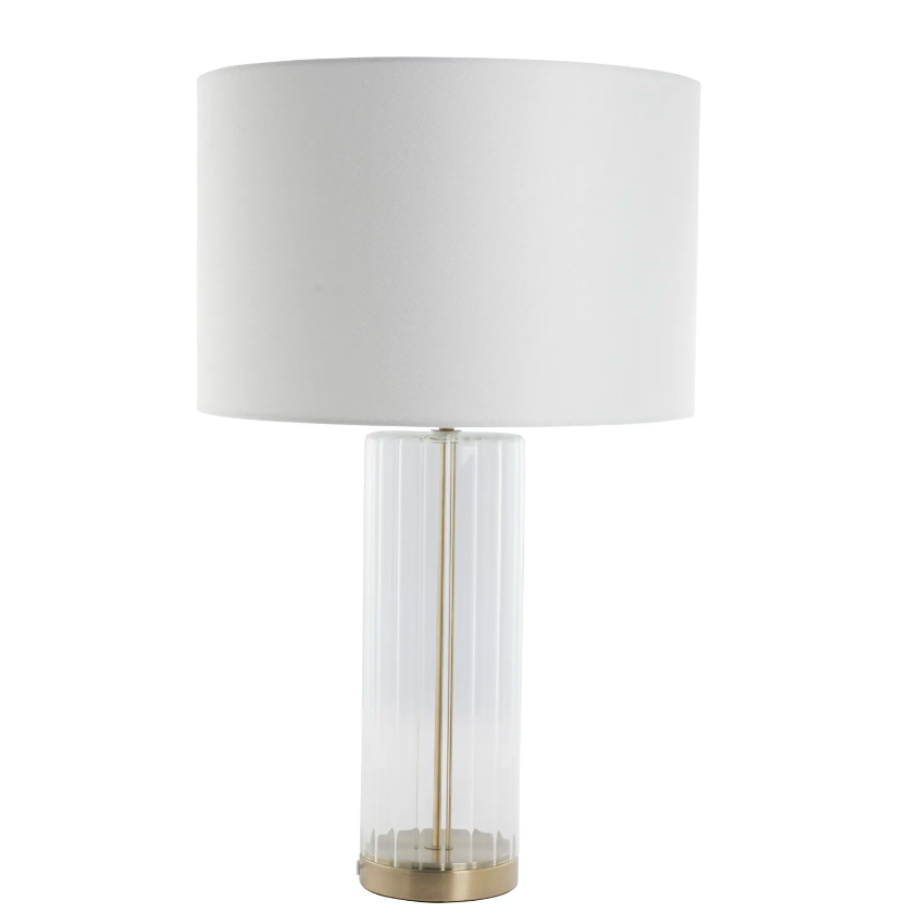 Glass Ribbed Lamp Complete with White Cylinder Shade
