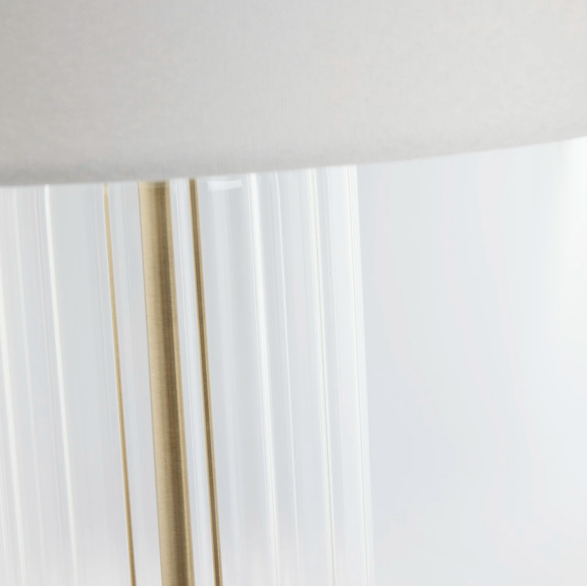 Glass Ribbed Lamp Complete with White Cylinder Shade