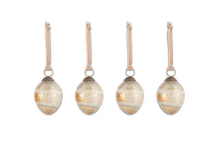 Set of four antique gold and silver recycled glass baubles with bronze caps