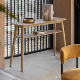 Rhodes oak console table with oak veneer top and lower shelf