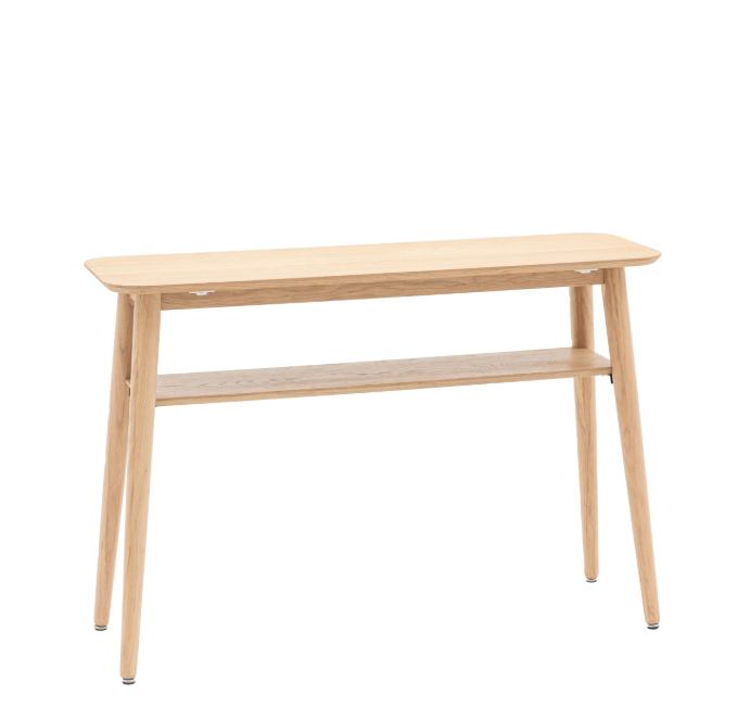 Rhodes oak console table with oak veneer top and lower shelf