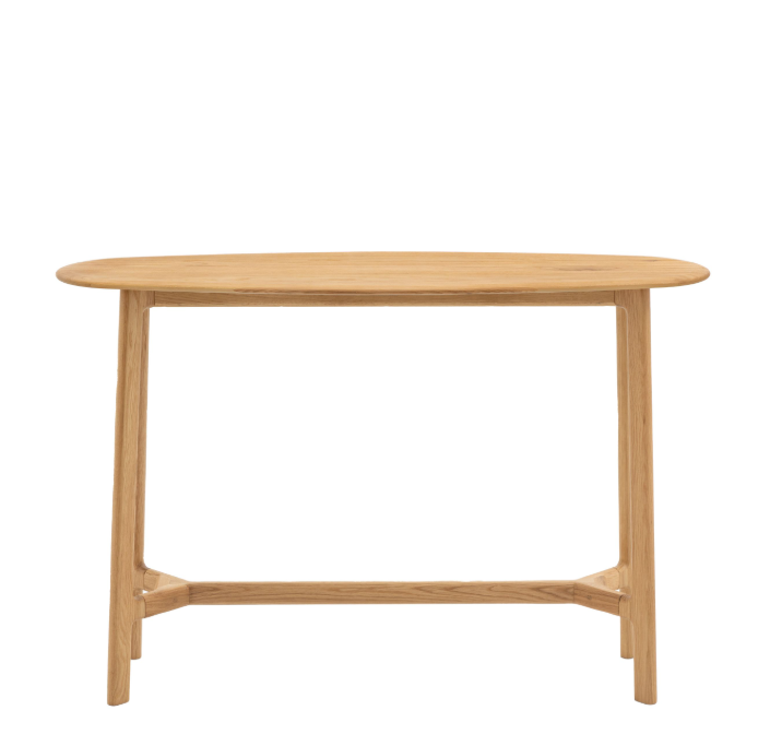 Vienna oak console table with solid oak frame and rounded tabletop