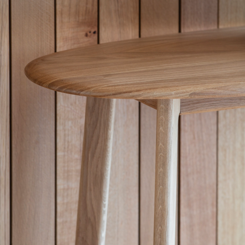 Vienna oak console table with solid oak frame and rounded tabletop