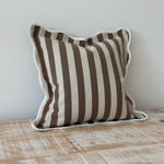 Emmie Brown Stripe poly cotton cushion cover 45cm square with scalloped edge trim