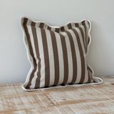 Emmie Brown Stripe poly cotton cushion cover 45cm square with scalloped edge trim