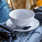 Round stoneware soup bowl with beaded rim