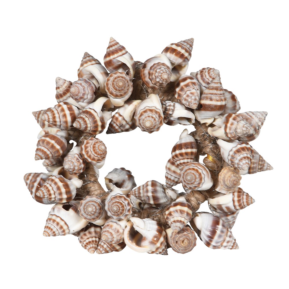 Decorative NAPKIN RING made of seashells on a white background
