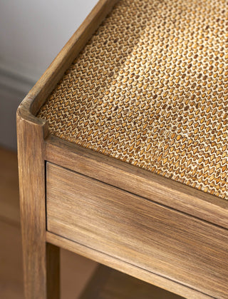 CharlesTed Home Semara Bedside Table | Rattan Top with Brass Handle