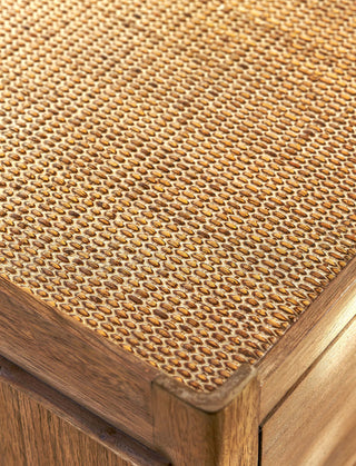 CharlesTed Home Semara Chest | 3 Drawer Rattan Top Dresser with Brass Handle