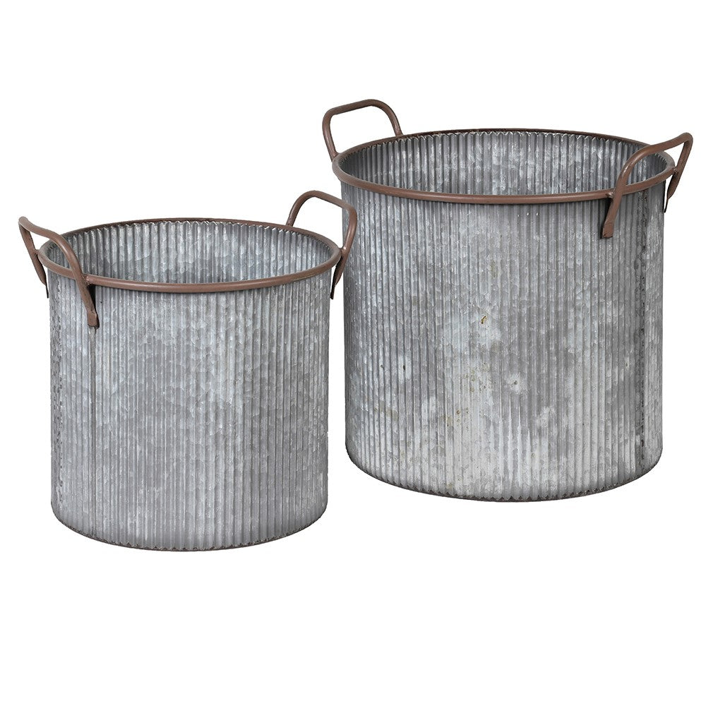 Set of 2 Galvanized Metal Planters