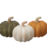 Set of 6 polyresin pumpkins in green, orange, and white