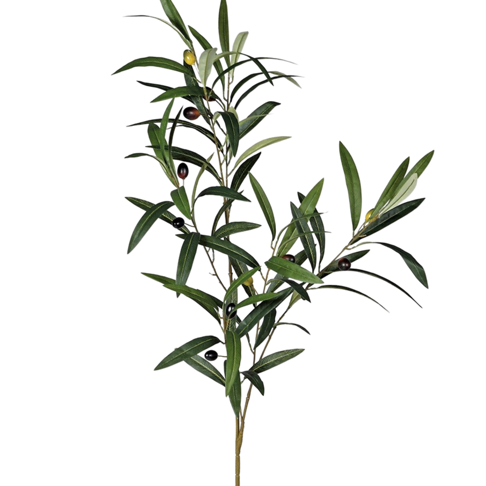 Faux olive stem with realistic green leaves and black olives